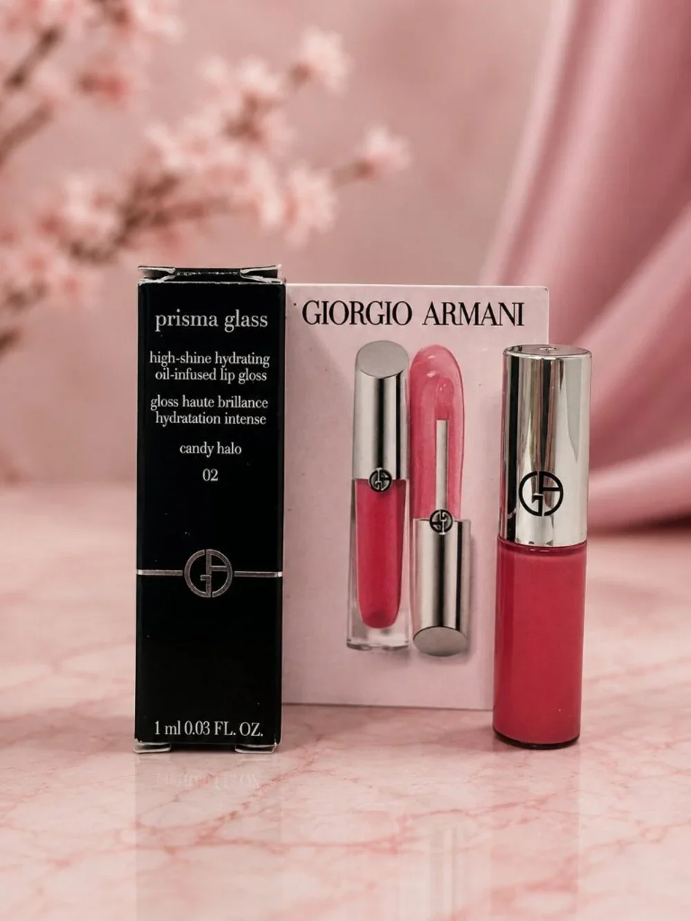 Giorgio Armani Prisma Glass Lip Gloss - Candy Halo 02 (Pink Coral) 1ml Travel